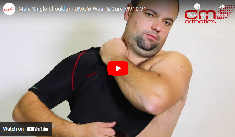 youtube thumbnail of a man putting on our black single shoulder orthosis