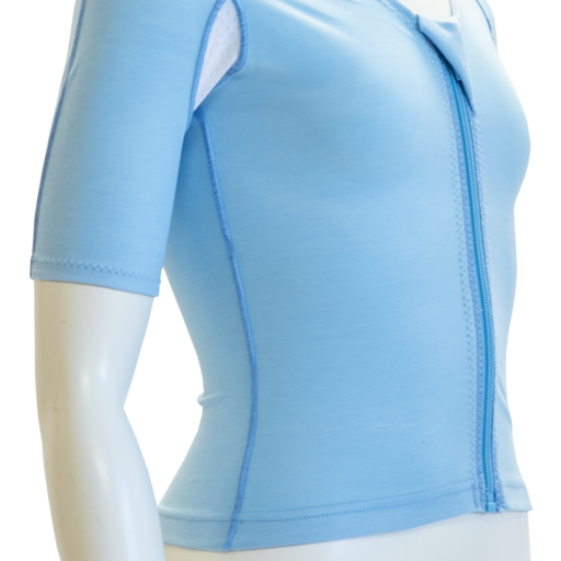 dmo sensory made-to-measure vest in baby blue on a torso mannequin which is white